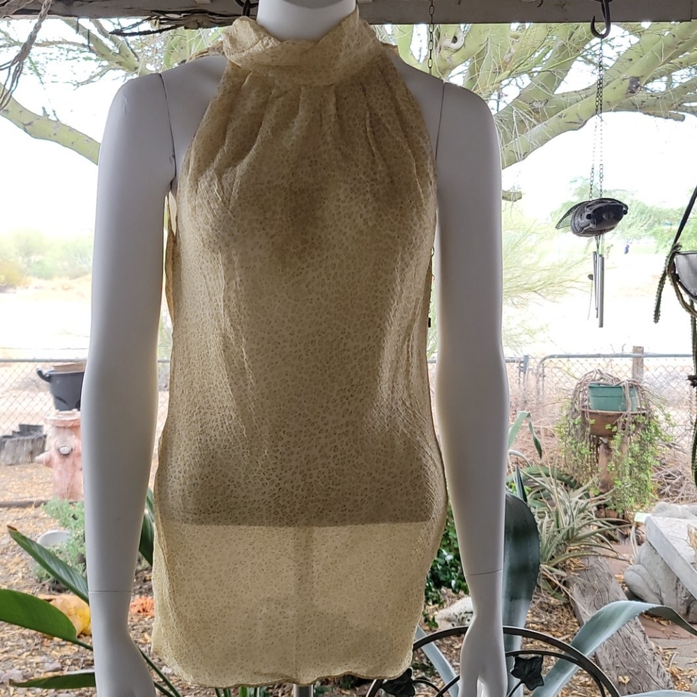 DKNY Beautiful Long High Neck Tie Sleeveless Top